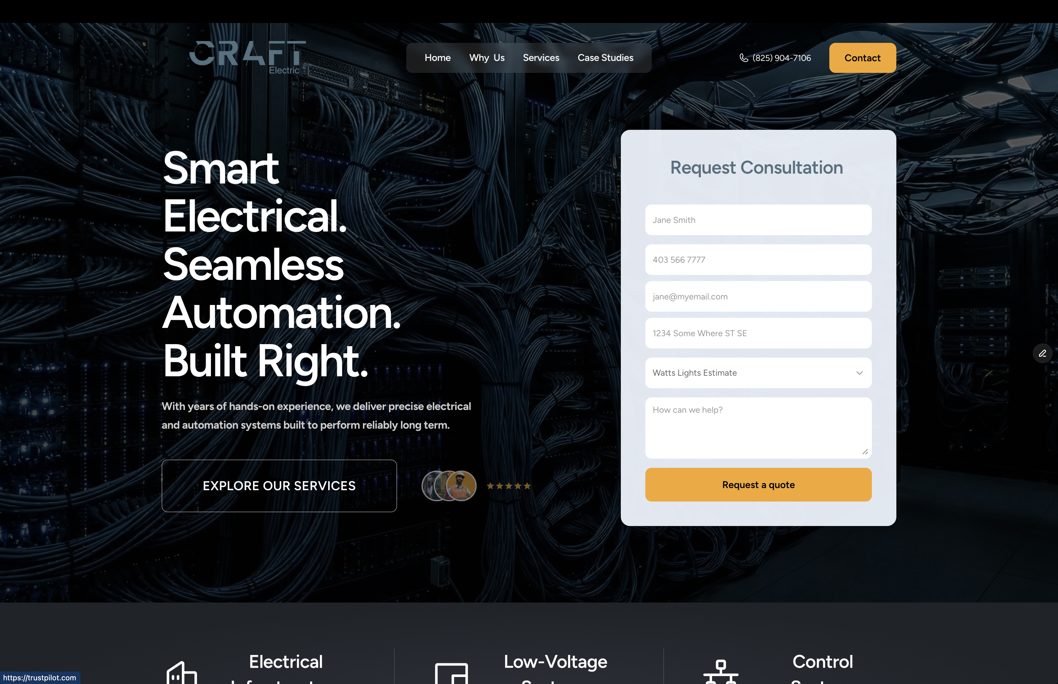 Craft Electric homepage — Smart Electrical. Seamless Automation. Built Right.
